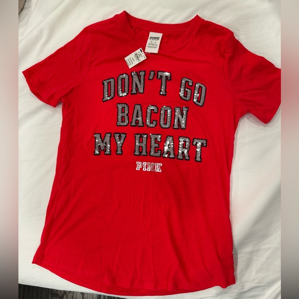 Victoria’s Secret Pink T-shirt Sequin Don’t Go Bacon My Heart
